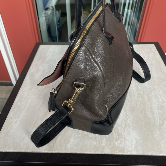 Furla red brown black leather full zip satchel crossbody handbag EUC - Picture 7 of 15